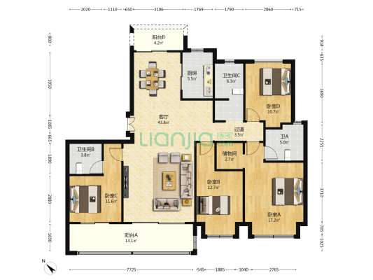 中粮保利麓湖天荟  4室1厅3卫 177平方