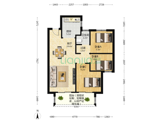 融侨悦城 3室1厅1卫 88平方