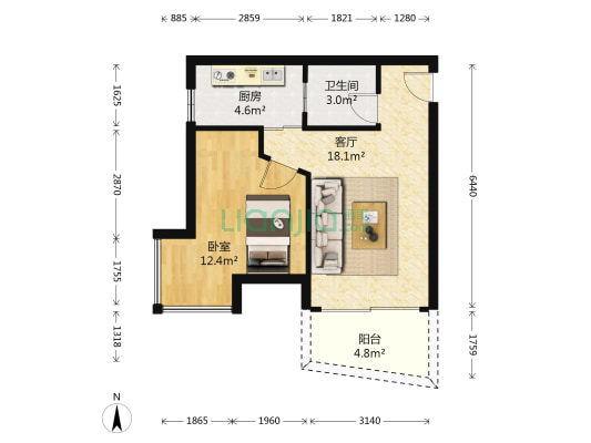 珠江华轩 1室1厅1卫 53平方