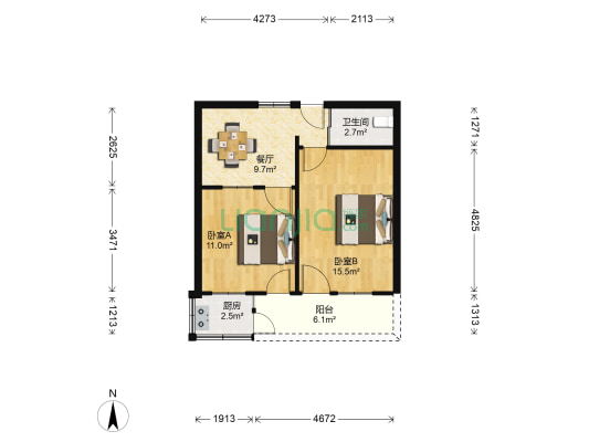 水心住宅区梅组团 2室1厅1卫 56平方