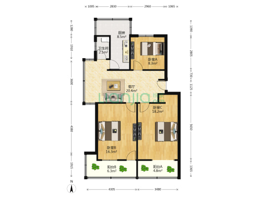 右营街社区 3室1厅1卫 91平方