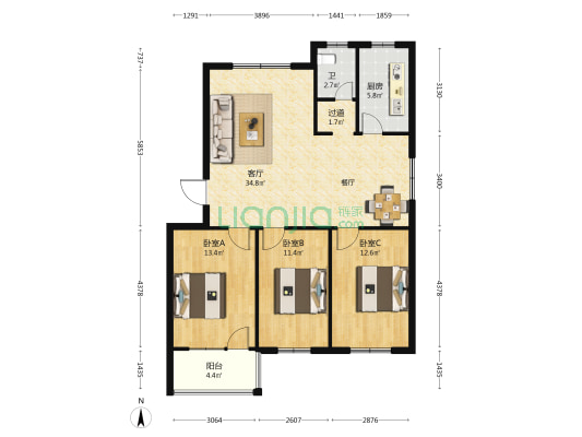 东阳佳苑 3室1厅1卫 105平方