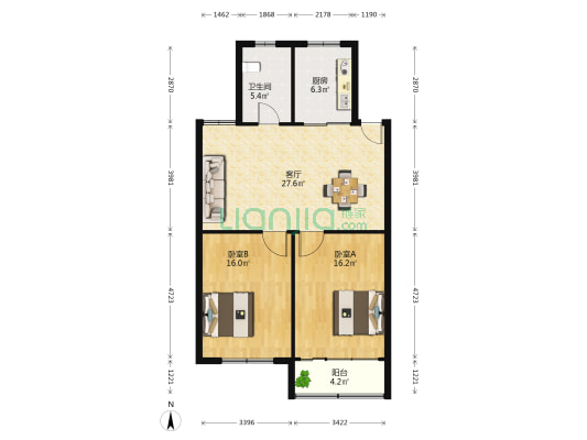 东泰花苑 2室1厅1卫 94平方
