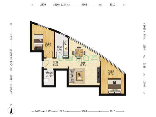 天元大厦 2室1厅1卫 71平方