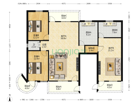 城建集团彩虹花园 2室2厅1卫 132平方