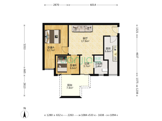 富源故里新居 2室1厅1卫 63平方