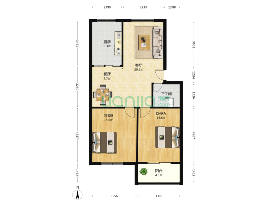 宏东嘉苑 2室2厅1卫 94平方