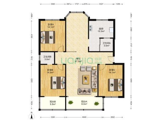 向阳路780号 3室1厅2卫 144平方