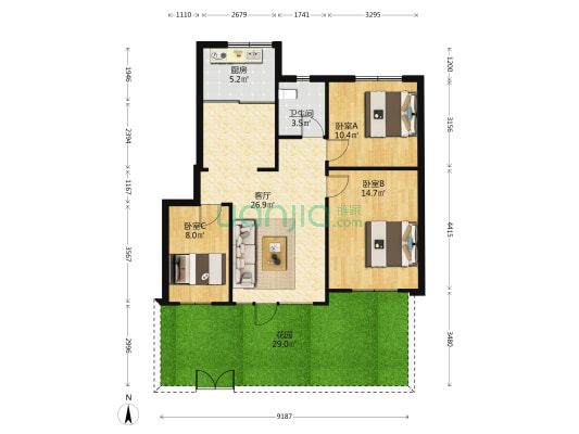 临天路一弄30号 3室1厅1卫 83平方