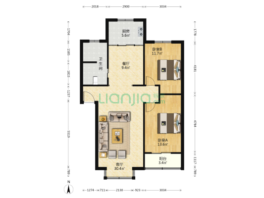 力高豪园 2室2厅1卫 101平方