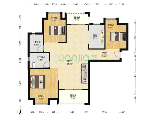沙湖港湾三期 3室1厅2卫 122平方