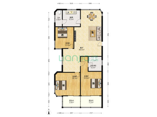 同济市场 3室1厅2卫 143平方