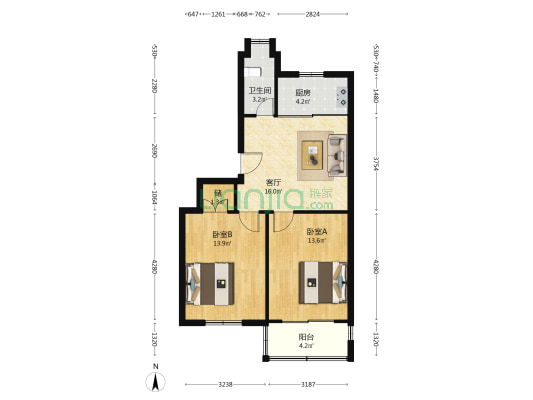 凤凰西街112号 2室1厅1卫 70平方