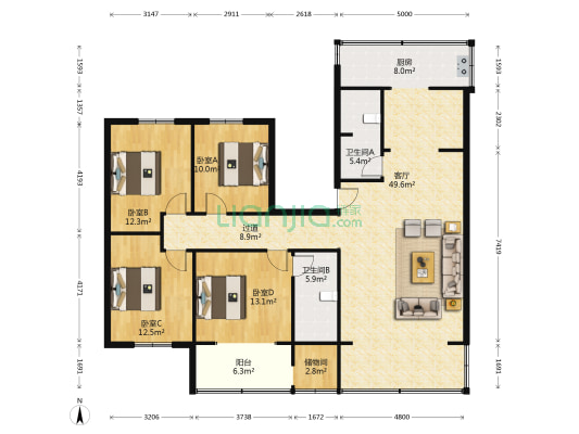 万福苑(金牛) 4室1厅2卫 146平方