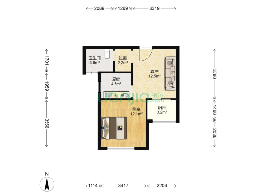 严赵花园 1室1厅1卫 55平方