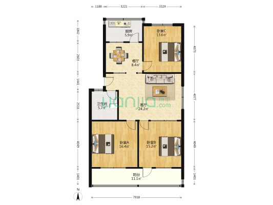 花园路12号 3室2厅1卫 121平方