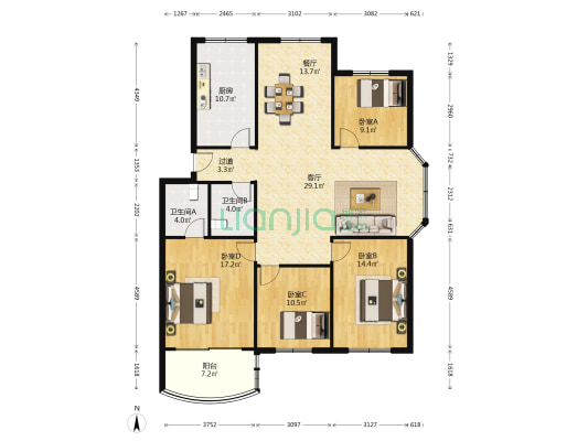 亚麦山庄 4室2厅2卫 144平方