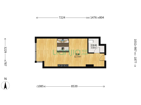 大明宫中央广场 1室0厅1卫 49平方