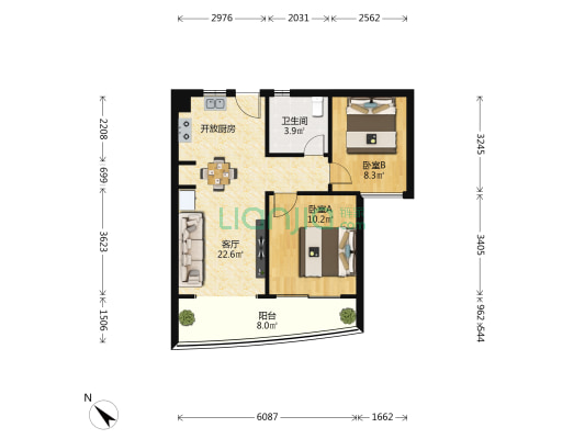 中铁城·悠岚湖 2室1厅1卫 66平方