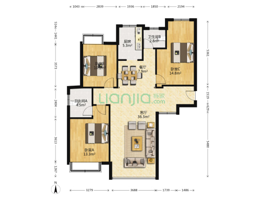 滨湖新境界 3室2厅2卫 116平方