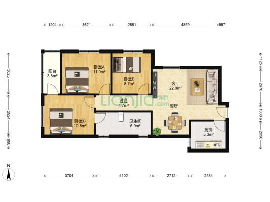 国华中心 3室1厅1卫 103平方