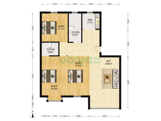 旺旺家缘 3室1厅2卫 148平方