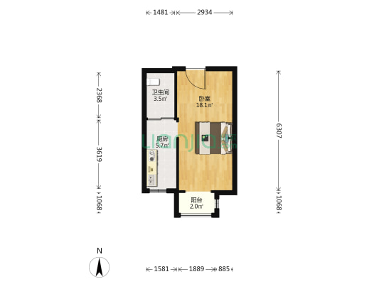 锦园东里 1室0厅1卫 51平方