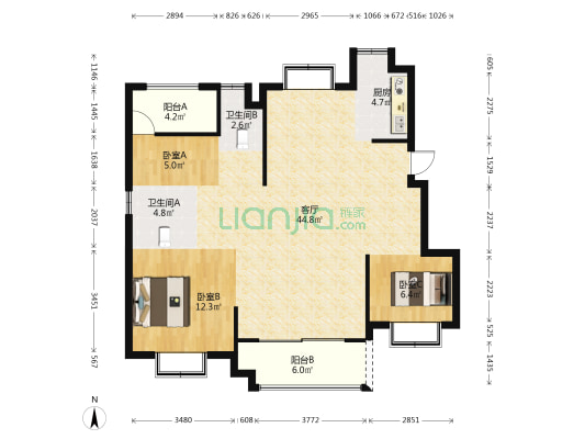 保利·和光尘樾 3室1厅2卫 110平方