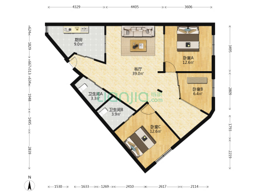 安康路225弄 3室1厅2卫 105平方