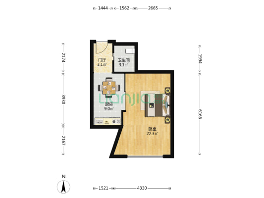 君誉江畔 1室0厅1卫 64平方