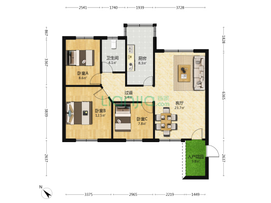 飞鹏大厦 3室1厅1卫 78平方