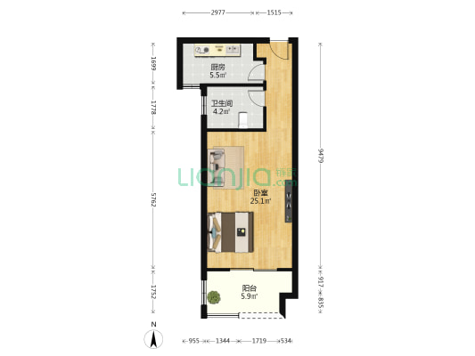 长基听棠 1室0厅1卫 51平方