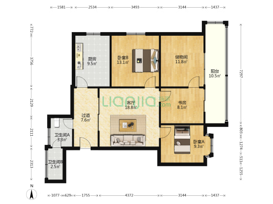 遵义巷14号 3室1厅2卫 109平方