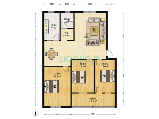 汽贸工行家属院 3室1厅1卫 128平方