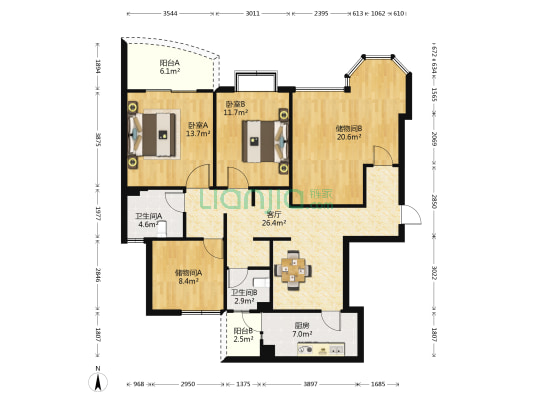 锦官秀城南区 2室1厅2卫 128平方