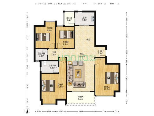 首钢蓉璟台 4室1厅2卫 143平方