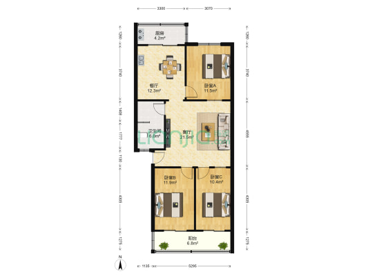 骏丰 3室2厅1卫 104平方