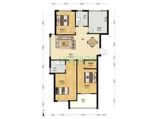 碧水云天 3室1厅2卫 130平方