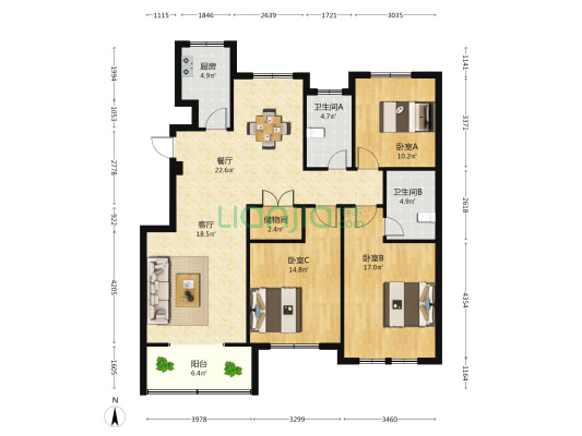云桥景苑一区 3室2厅2卫 133平方