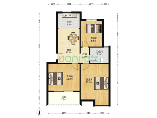 高华幸福家园一二期 3室1厅1卫 90平方