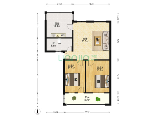 光明路1005号 2室1厅1卫 92平方