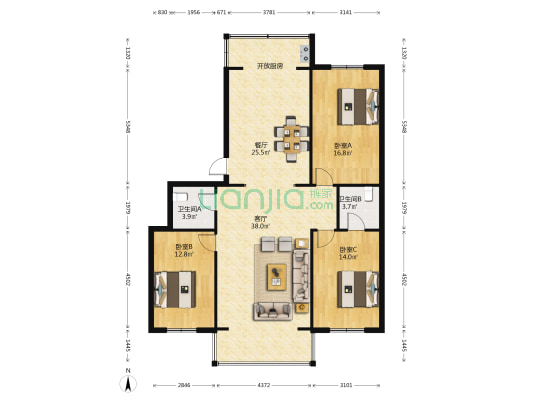 光明小区(丰满区) 3室2厅2卫 143平方