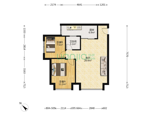 海宇钻石公寓 2室1厅1卫 73平方