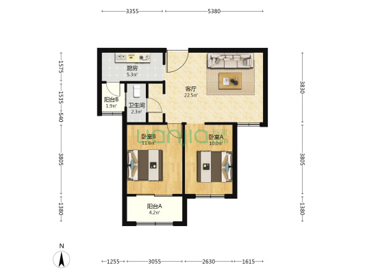 松南城嘉泽里 2室1厅1卫 79平方
