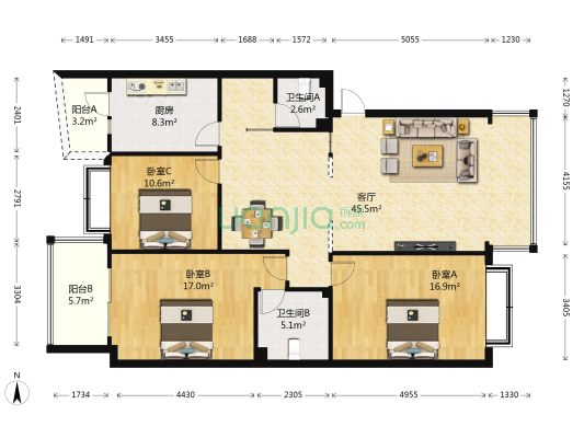 雅居苑 3室1厅2卫 125平方