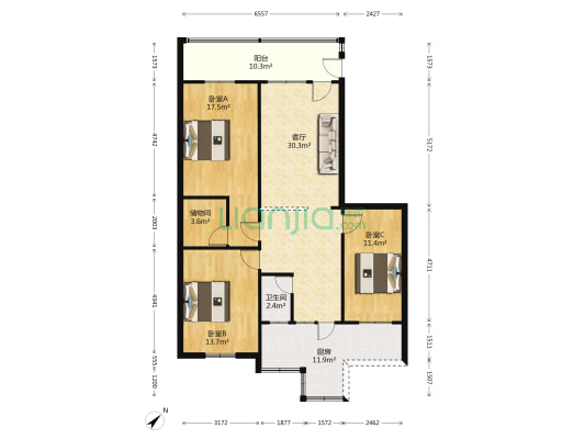 环湖路 3室1厅1卫 104平方