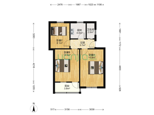 电站阀门厂宿舍 3室0厅1卫 65平方