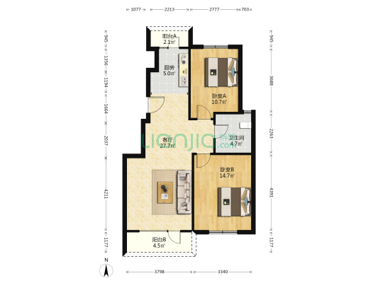 太阳海 2室1厅1卫 89平方