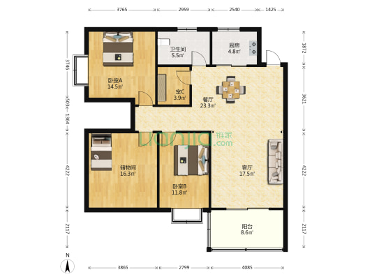 双星小区 3室2厅1卫 140平方