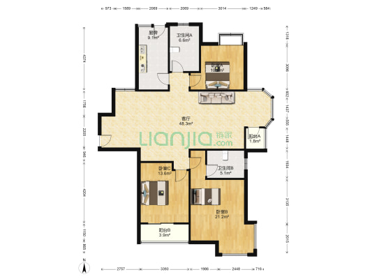 雅美阁花园 3室1厅2卫 142平方